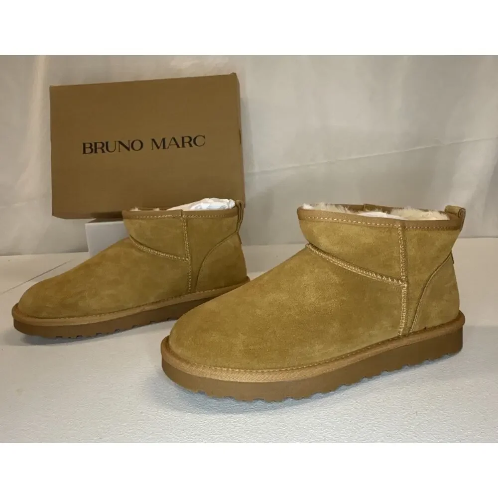 Bruno Marc Men’s Suede Faux Fur Winter Boots Chestnut Size 9.5